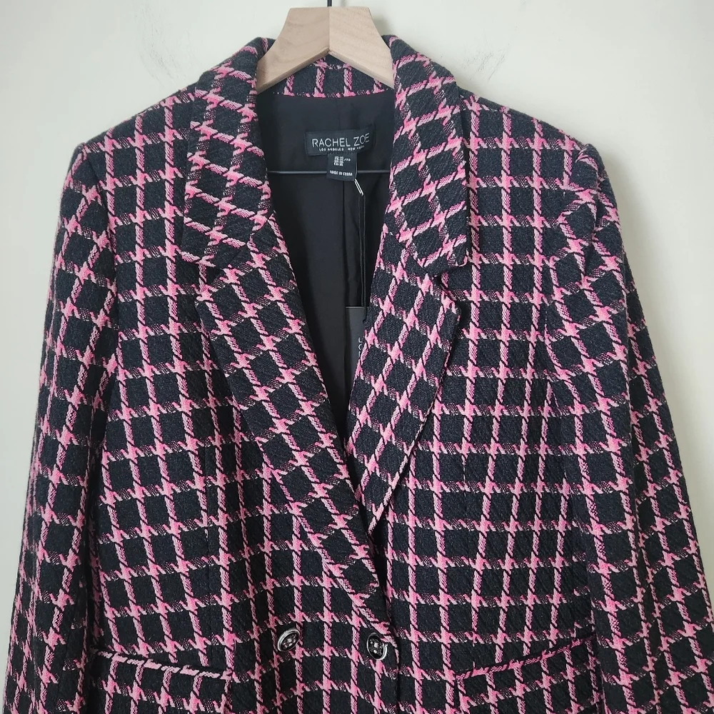 NWT Rachel Zoe | Double Breasted Wool Blend Check Patterned Blazer - Size XL - Picture 3 of 12